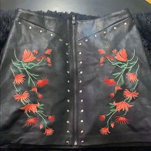 Faux Leather Floral Skirt